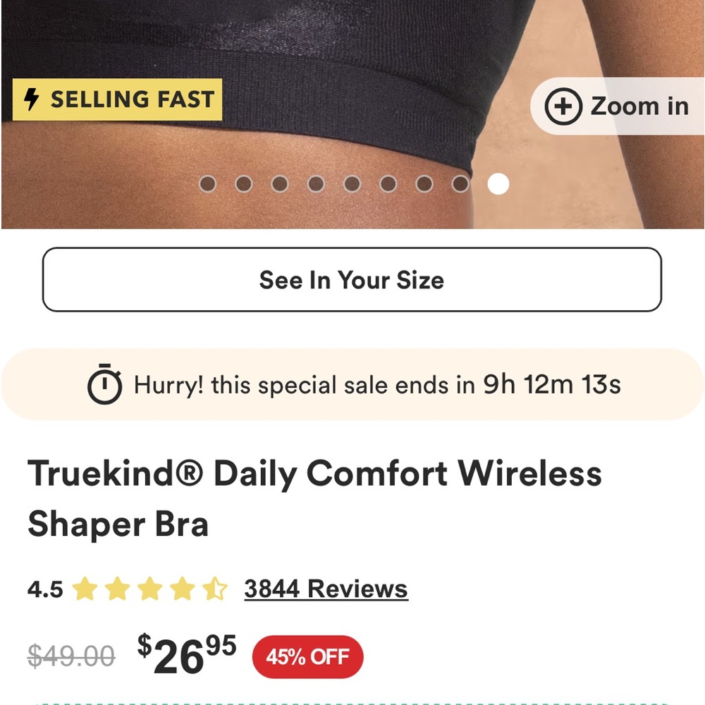 Truekind Shaper Bra, size medium, removable pads.  Great for yoga